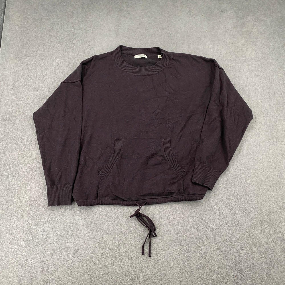 Max Studio London Womens Large Plum Knit Drawstring Hem Kangaroo Pocket Sweater
